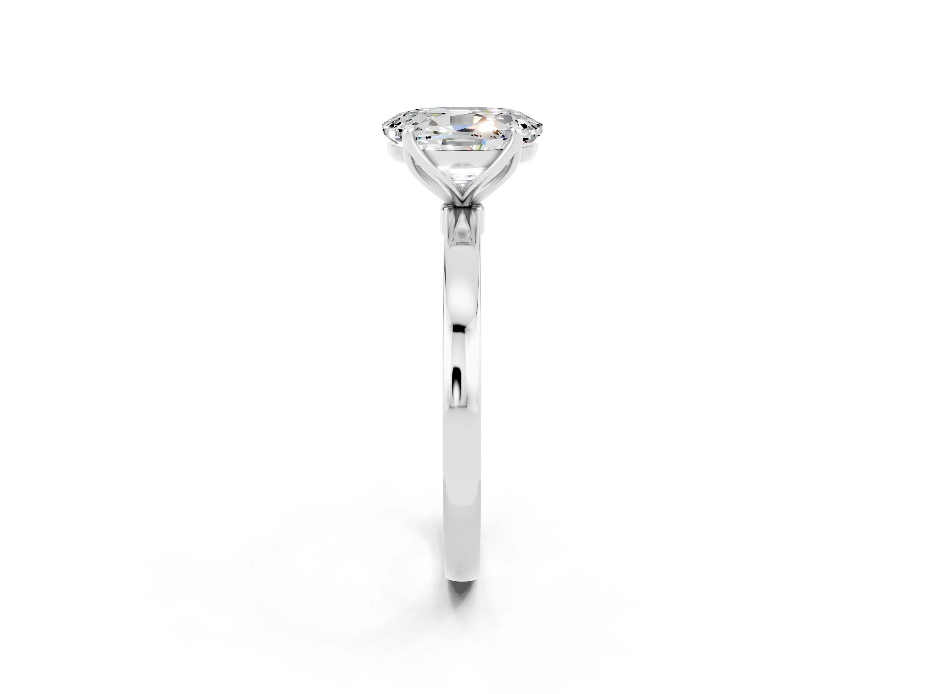 White gold Oval Cut Solitaire Diamond Ring with Thin Band and Four-Prong Setting_2