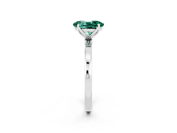 Silver Oval Cut Green Sapphire Solitaire Ring with Thin Band and Prong Setting