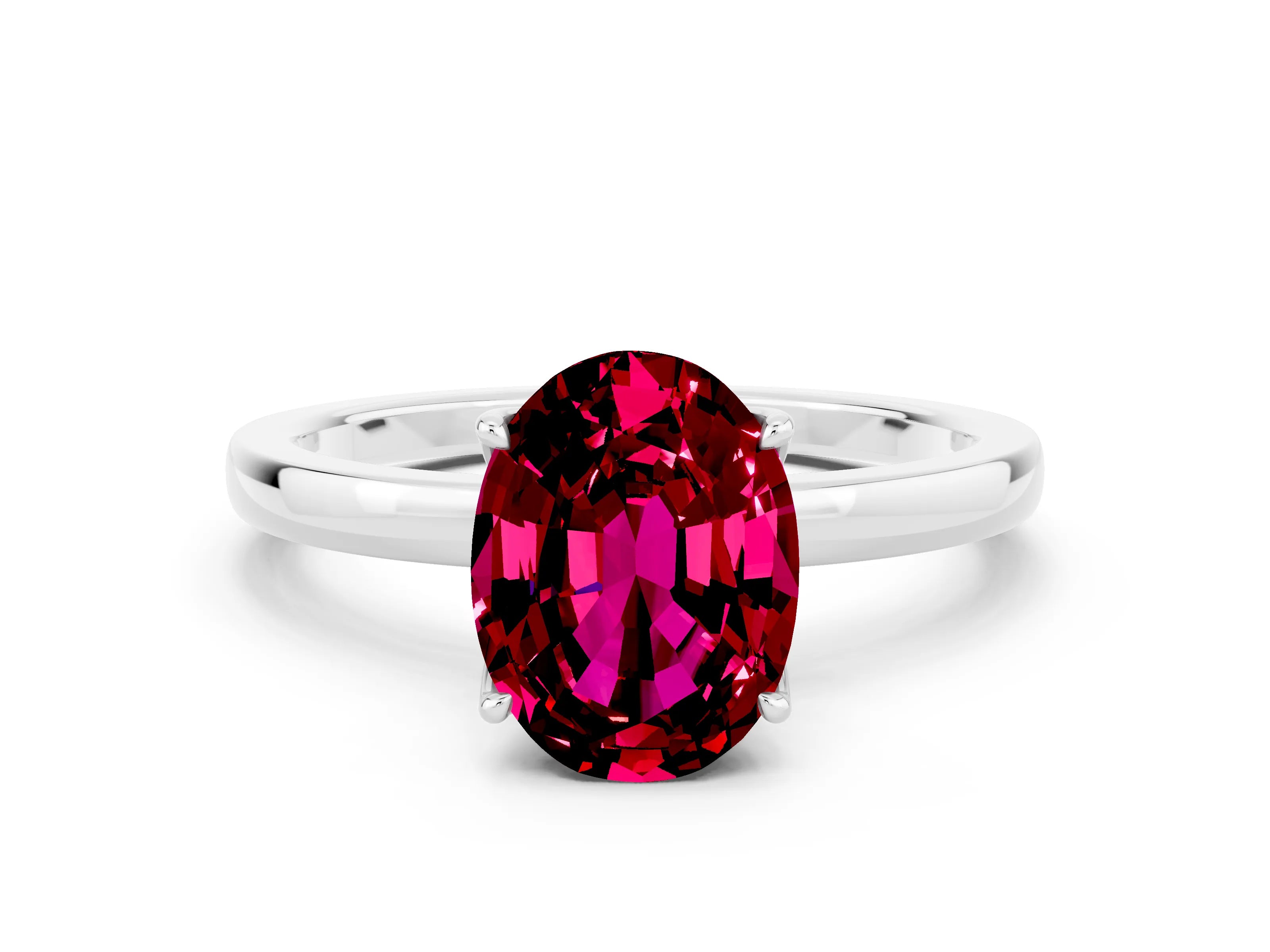 White gold Oval Cut Solitaire Diamond Ring with Thin Band and Four-Prong Setting