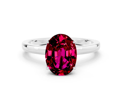 White gold Oval Cut Solitaire Diamond Ring with Thin Band and Four-Prong Setting