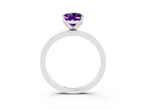 White gold Oval Cut Solitaire Diamond Ring with Thin Band and Four-Prong Setting_3