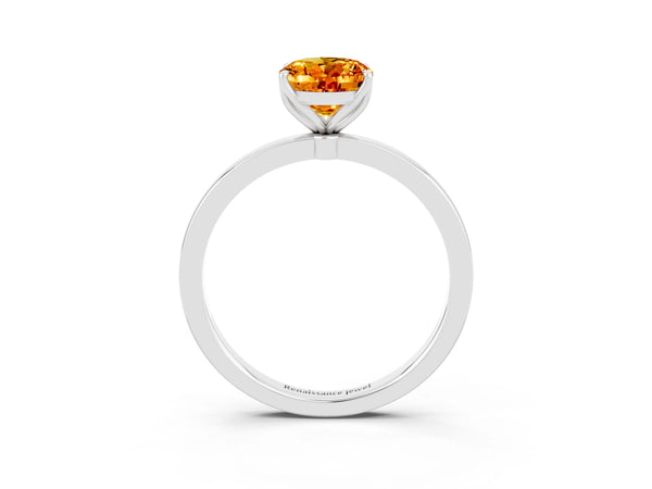 White gold Oval Cut Citrine Solitaire Ring with Thin Band and Prong Setting