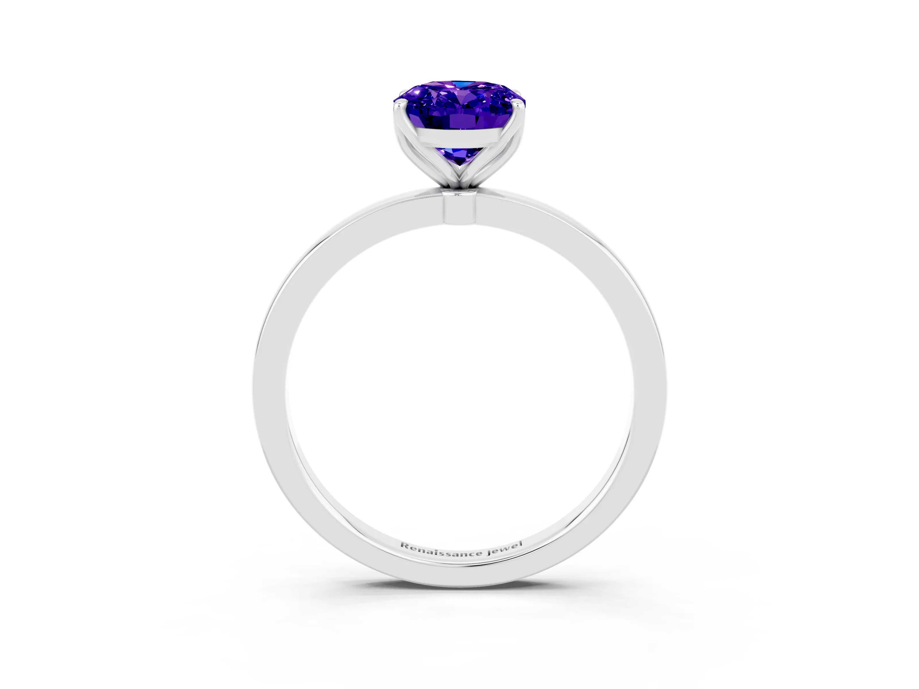 White gold Oval Cut Solitaire Diamond Ring with Thin Band and Four-Prong Setting_3