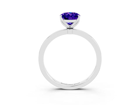White gold Oval Cut Solitaire Diamond Ring with Thin Band and Four-Prong Setting_3