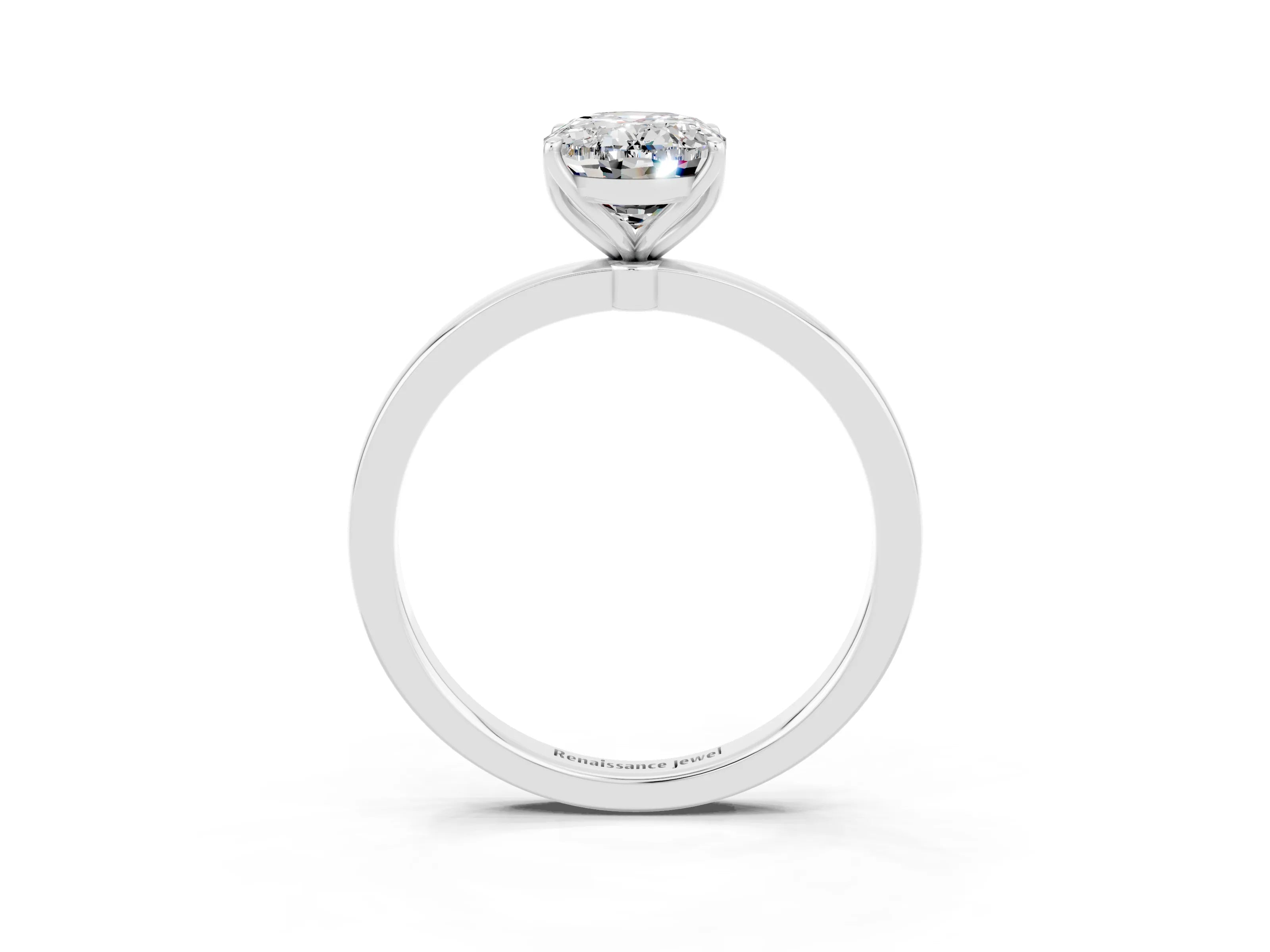 White gold Oval Cut Solitaire Diamond Ring with Thin Band and Four-Prong Setting_3