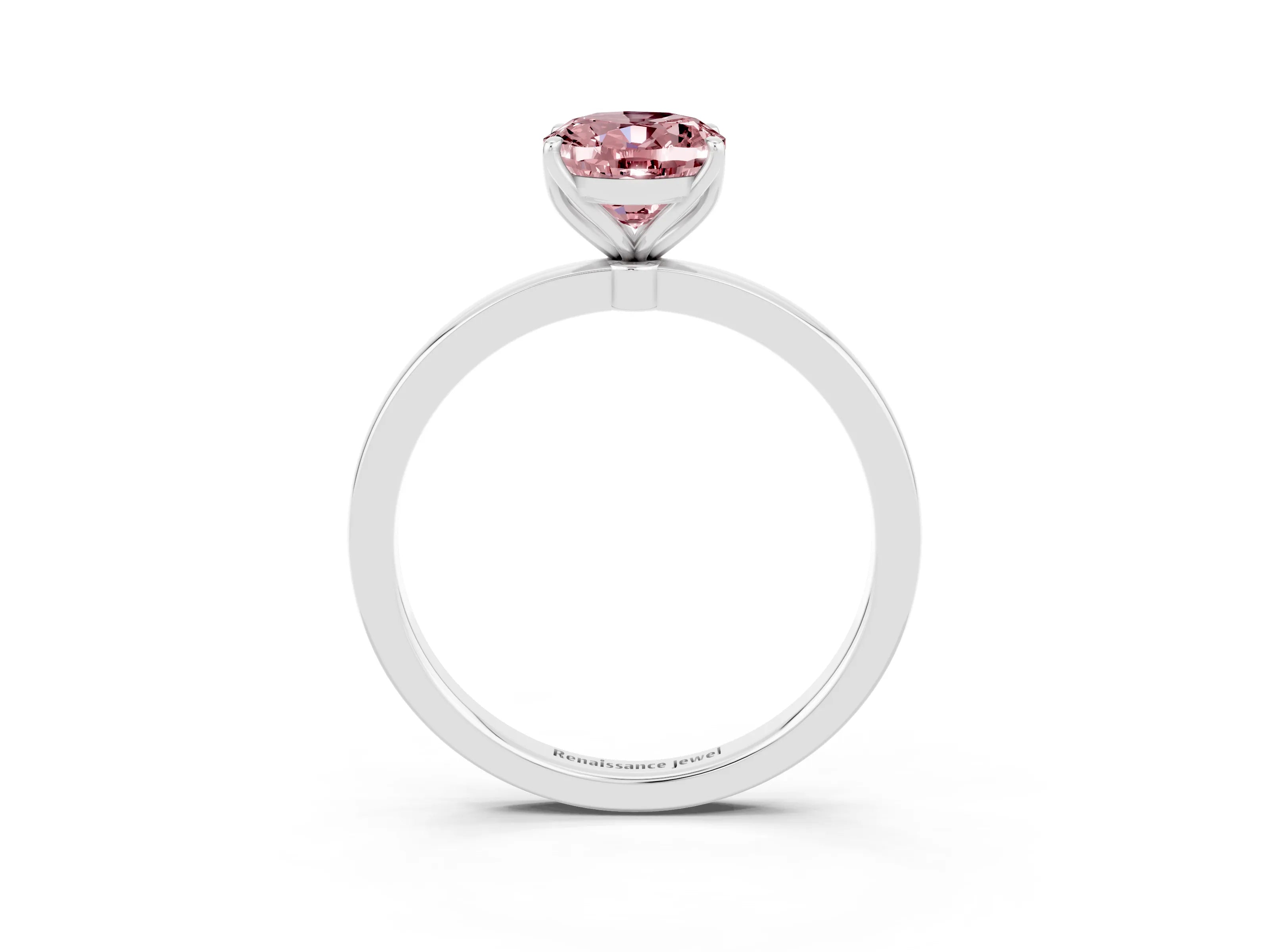 White gold Oval Cut Solitaire Diamond Ring with Thin Band and Four-Prong Setting_3