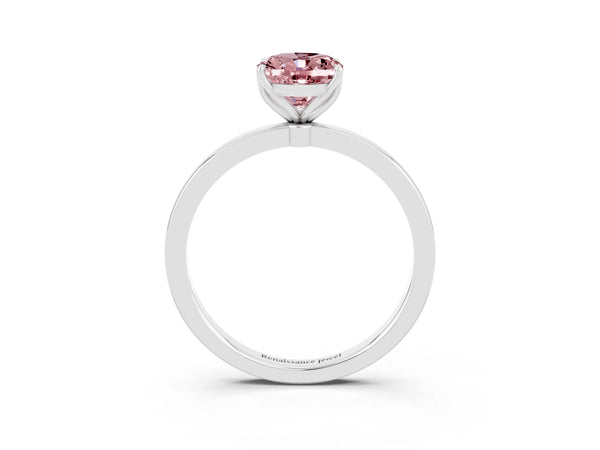 White gold Oval Cut Solitaire Diamond Ring with Thin Band and Four-Prong Setting