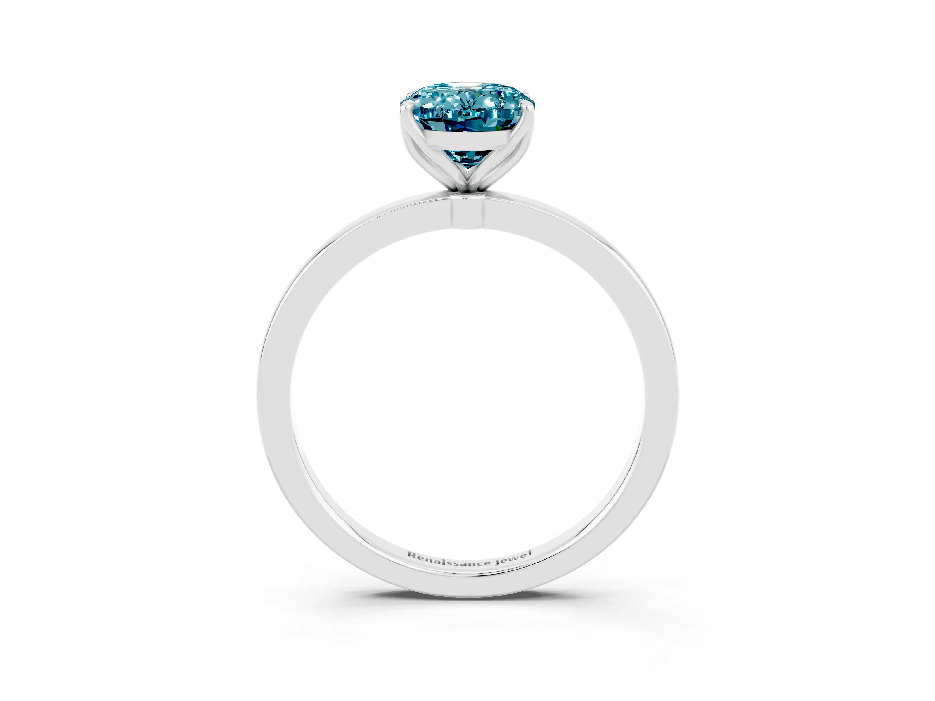 White gold Oval Cut Solitaire Diamond Ring with Thin Band and Four-Prong Setting_3