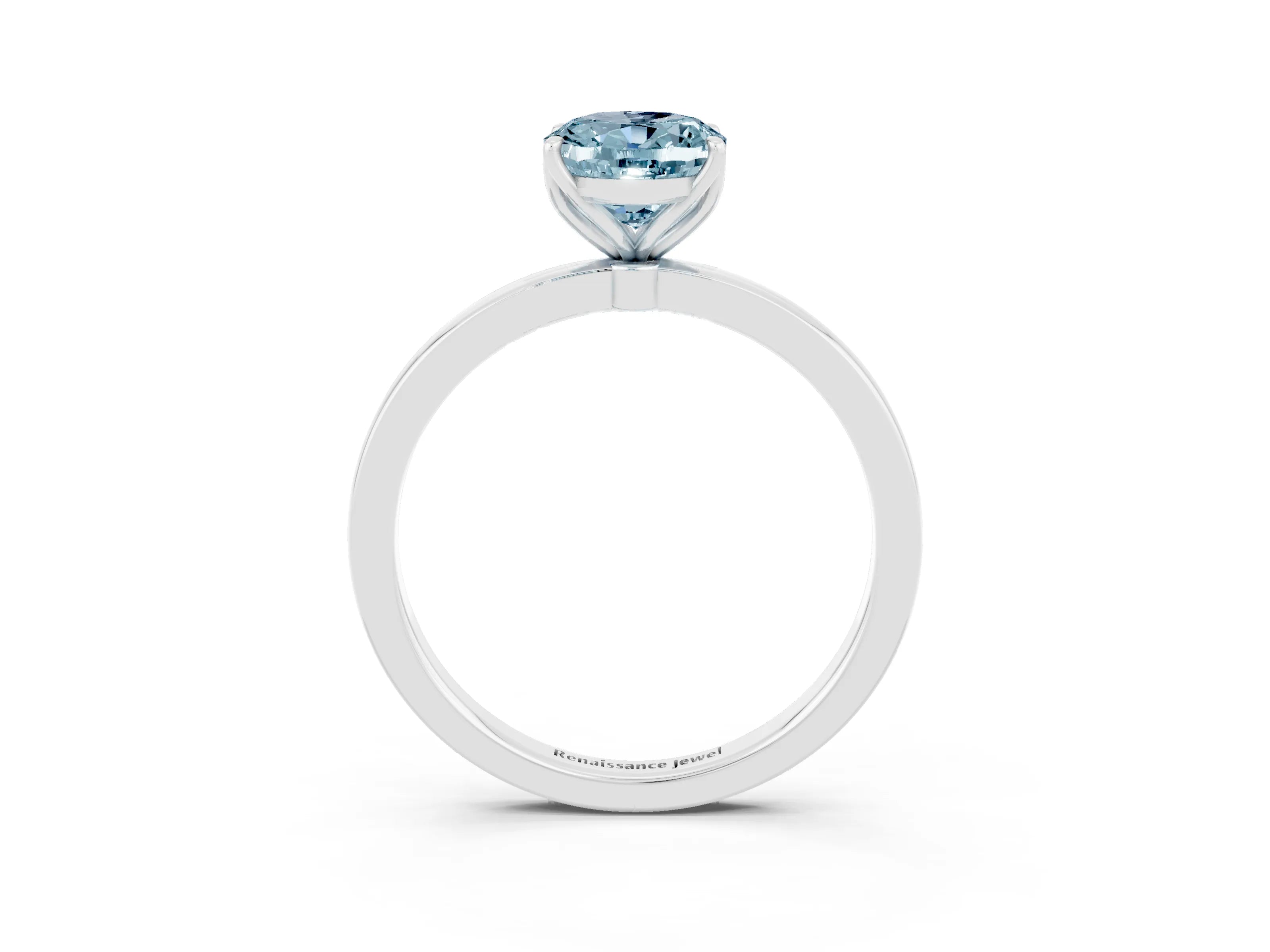 White gold Oval Cut Solitaire Diamond Ring with Thin Band and Four-Prong Setting_3