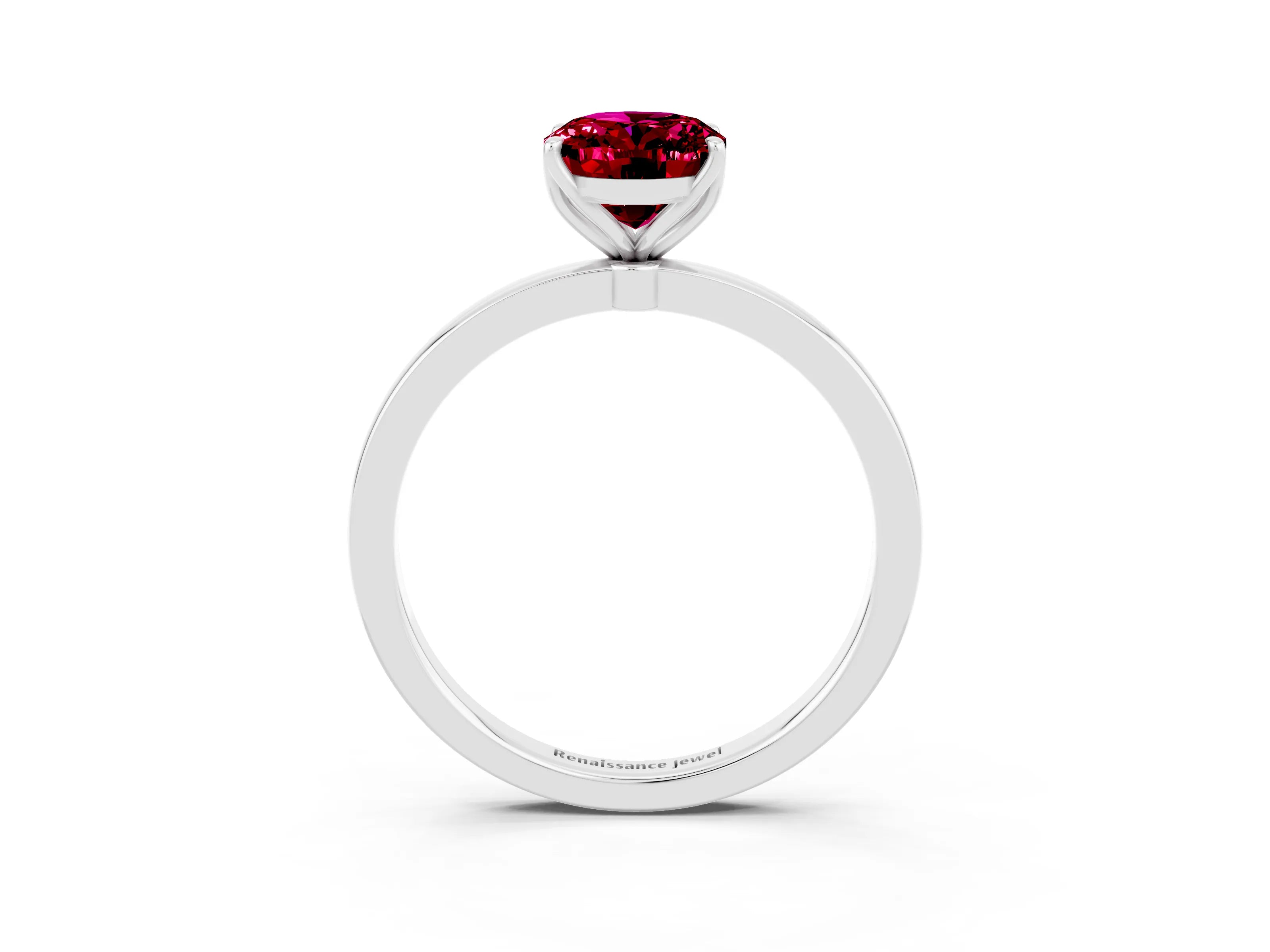 White gold Oval Cut Solitaire Diamond Ring with Thin Band and Four-Prong Setting_3