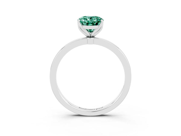 Silver Oval Cut Green Sapphire Solitaire Ring with Thin Band and Prong Setting