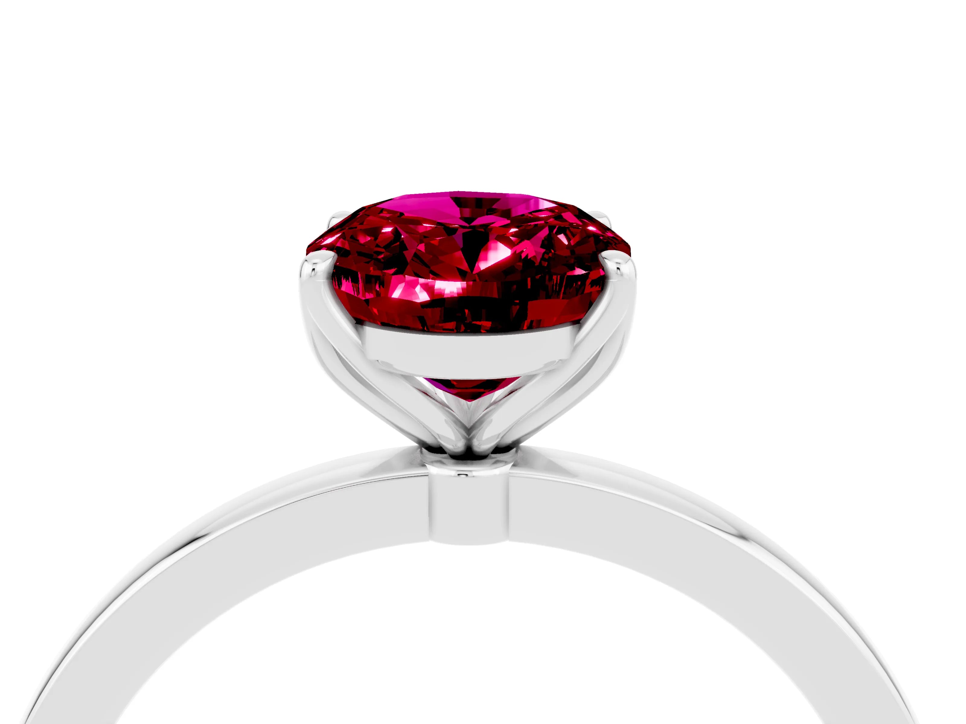 White gold Oval Cut Solitaire Diamond Ring with Thin Band and Four-Prong Setting_4