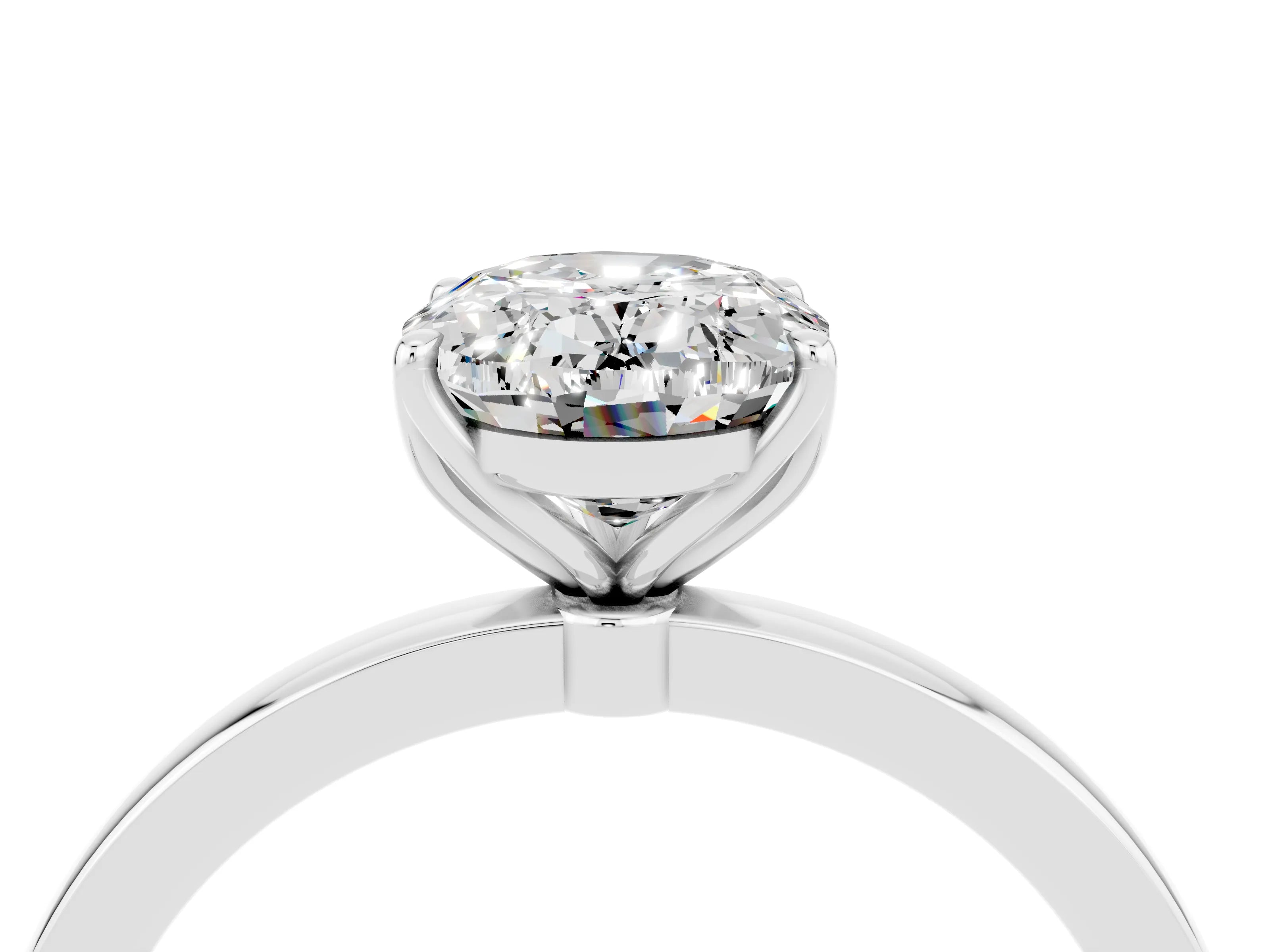 White gold Oval Cut Solitaire Diamond Ring with Thin Band and Four-Prong Setting_4