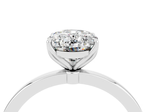 White gold Oval Cut Solitaire Diamond Ring with Thin Band and Four-Prong Setting_4