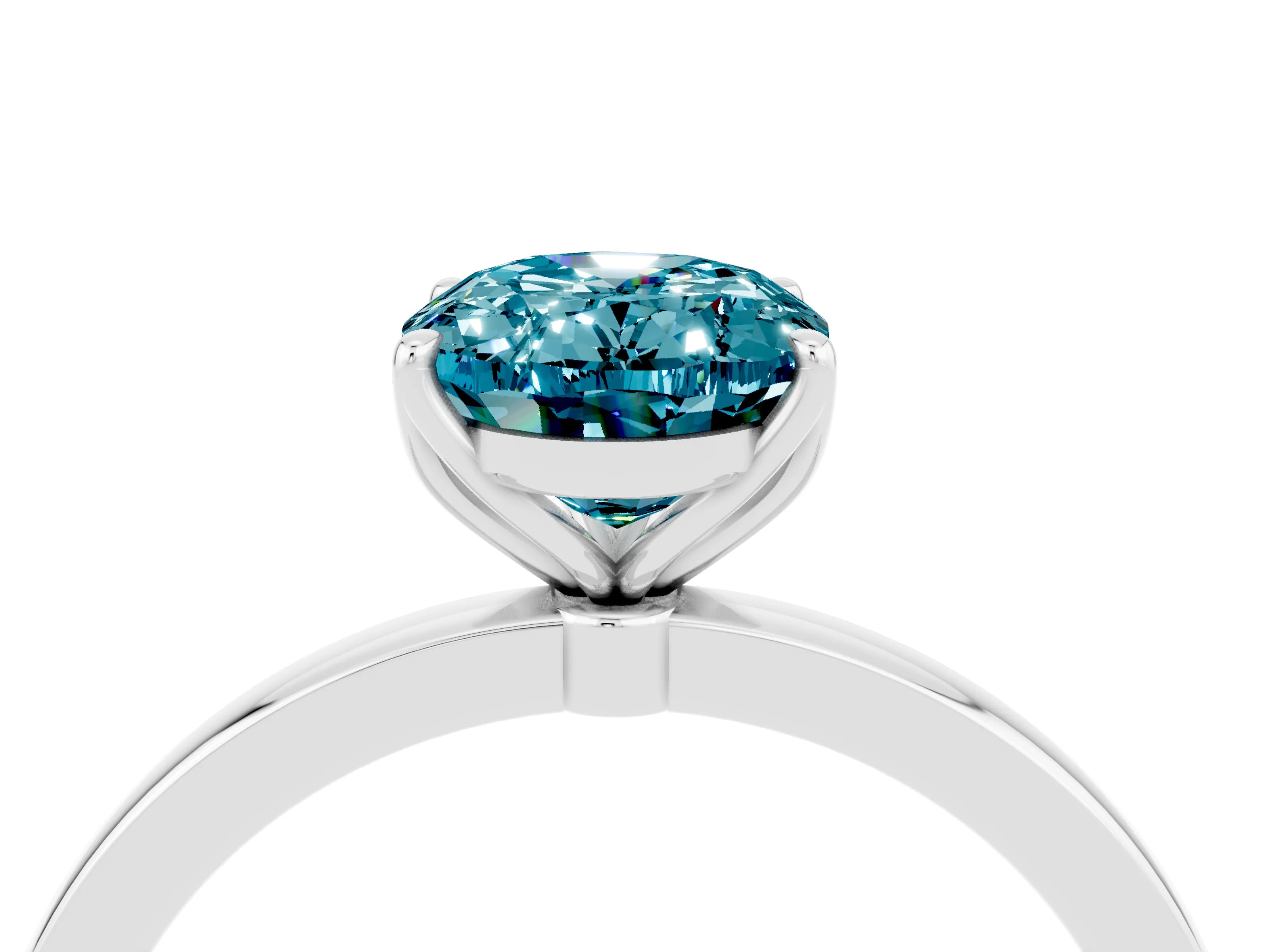White gold Oval Cut Solitaire Diamond Ring with Thin Band and Four-Prong Setting_4