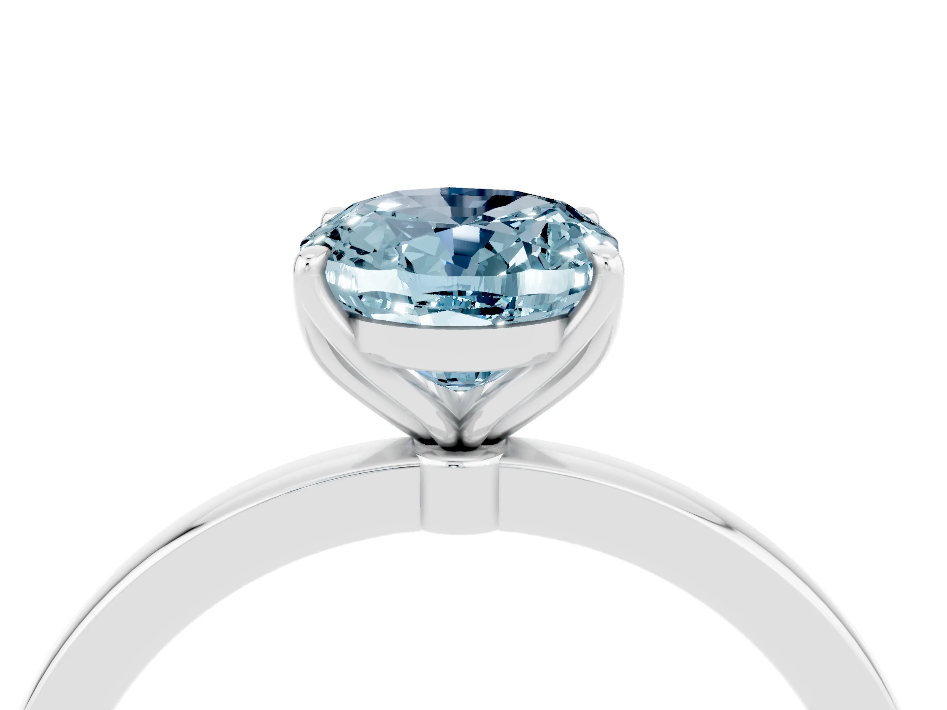 White gold Oval Cut Solitaire Diamond Ring with Thin Band and Four-Prong Setting_4