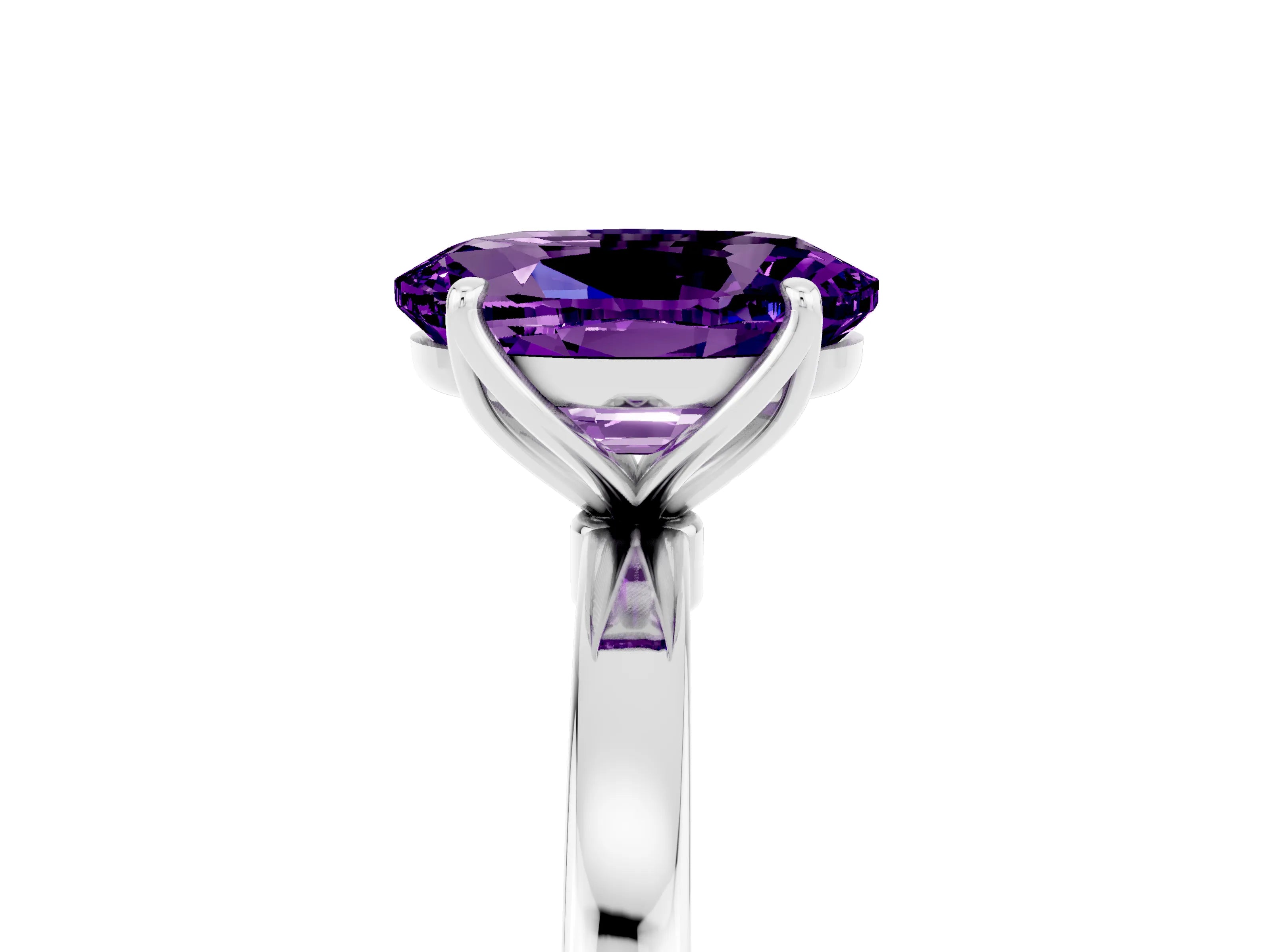 White gold Oval Cut Solitaire Diamond Ring with Thin Band and Four-Prong Setting_5