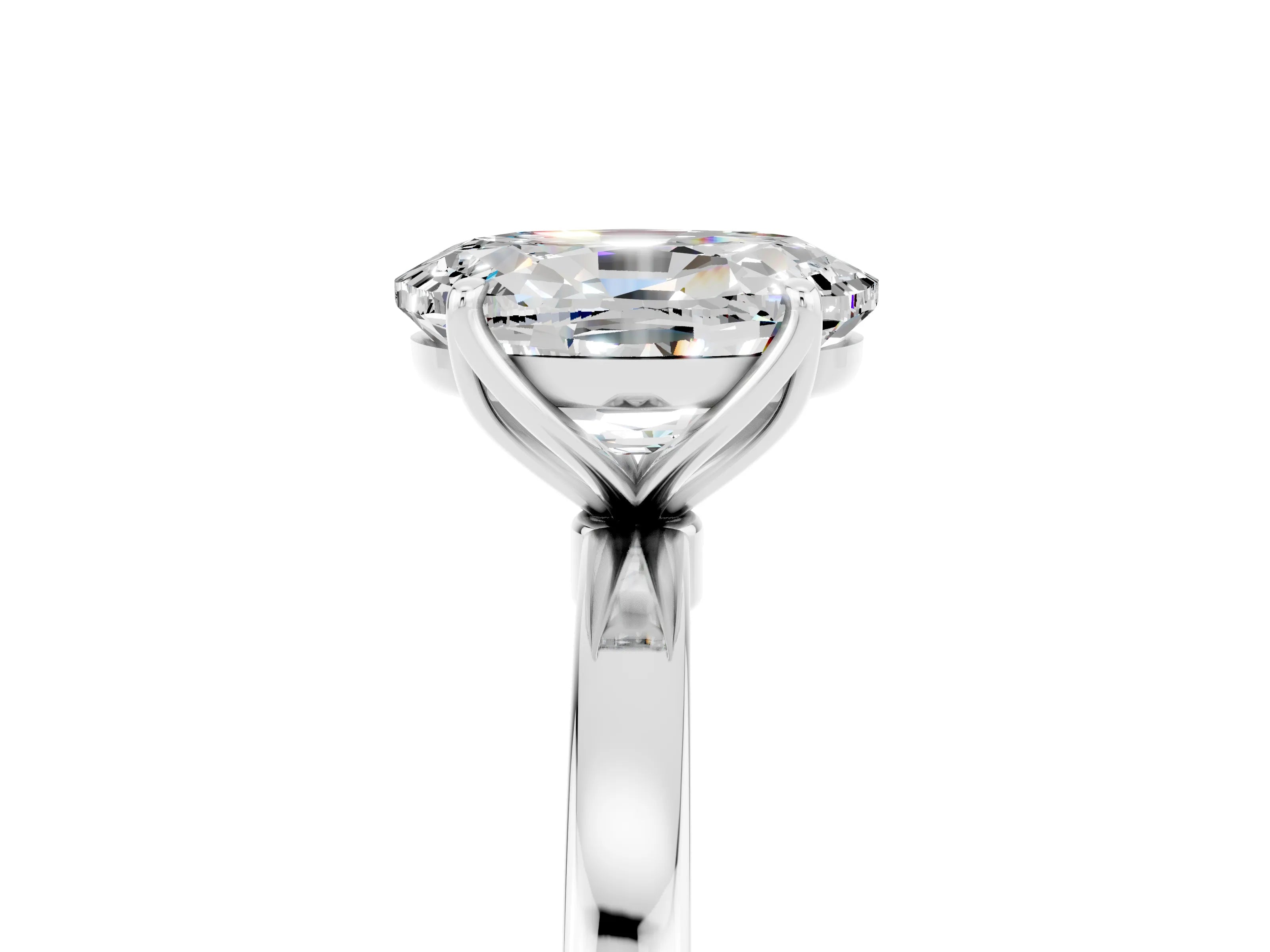 White gold Oval Cut Solitaire Diamond Ring with Thin Band and Four-Prong Setting_5