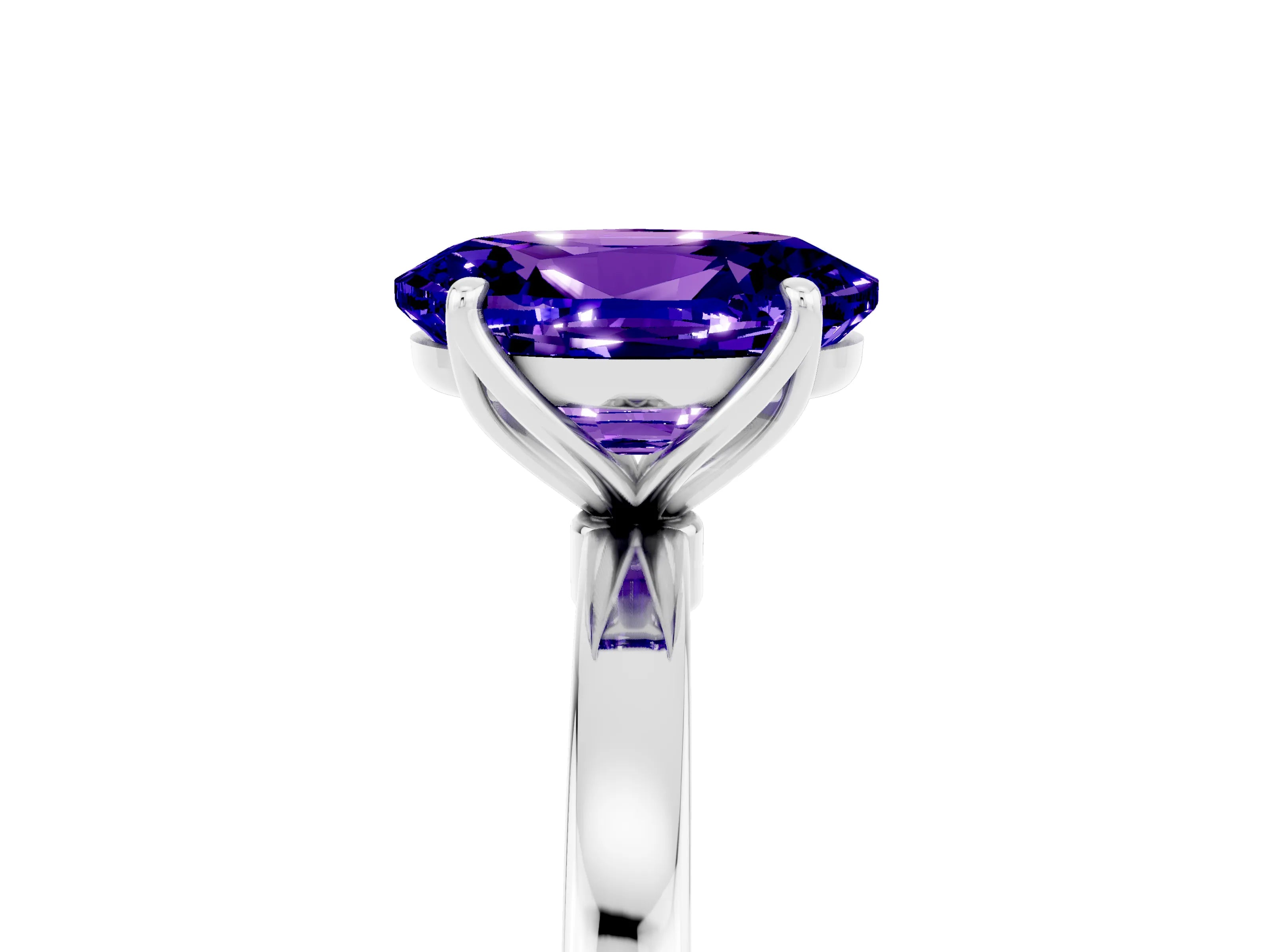 White gold Oval Cut Solitaire Diamond Ring with Thin Band and Four-Prong Setting_5