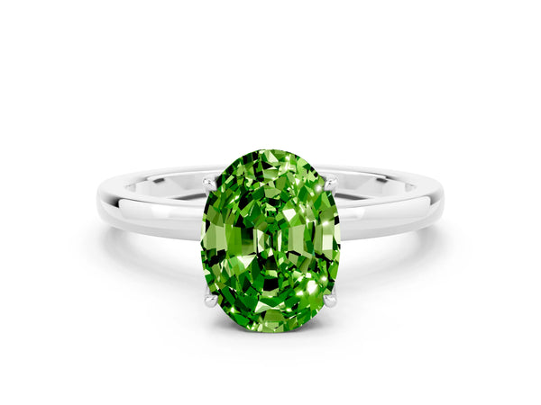 Silver Oval Cut Solitaire Diamond Ring with Thin Band and Four-Prong Setting