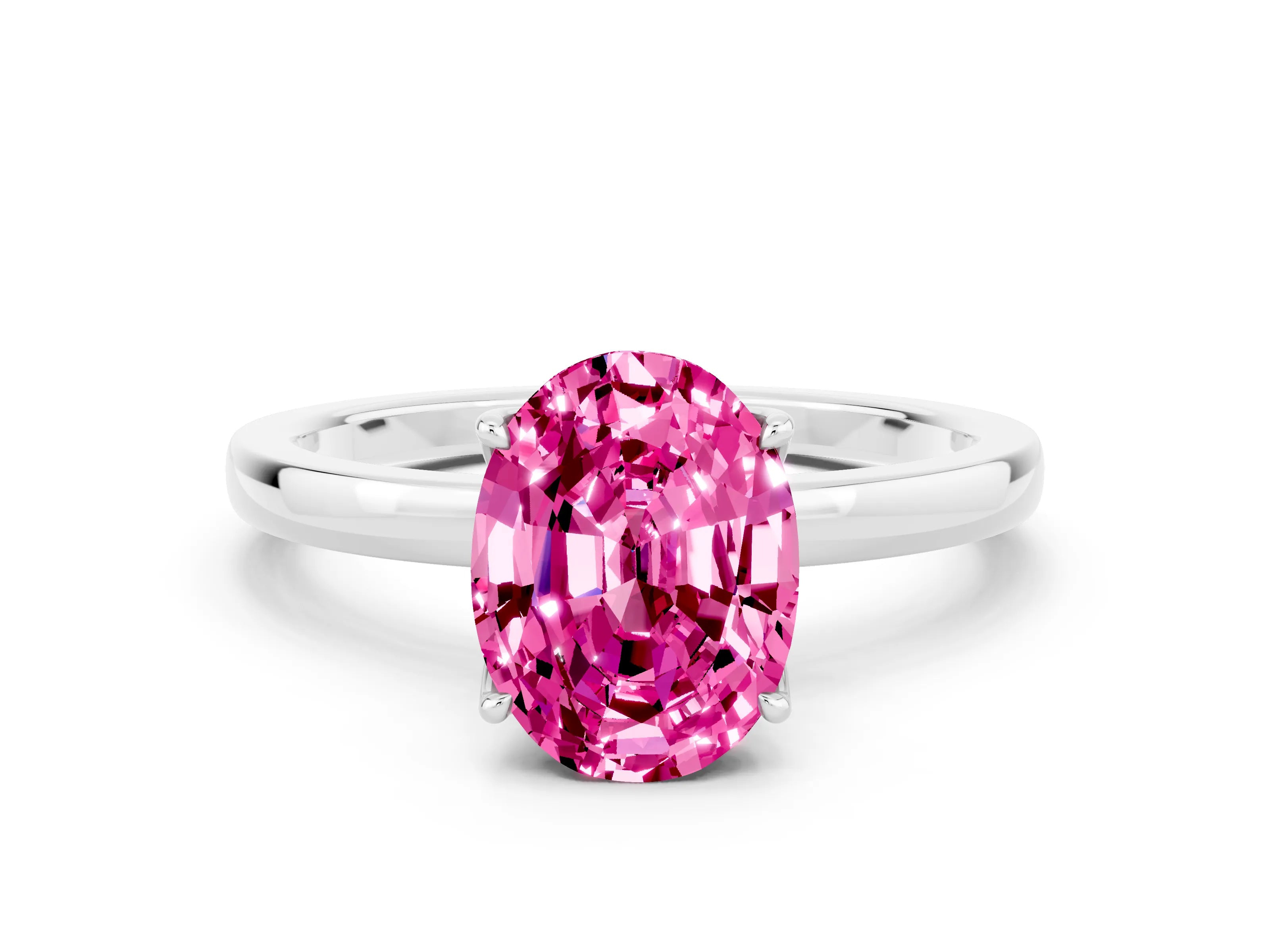 White gold Oval Cut Solitaire Diamond Ring with Thin Band and Four-Prong Setting