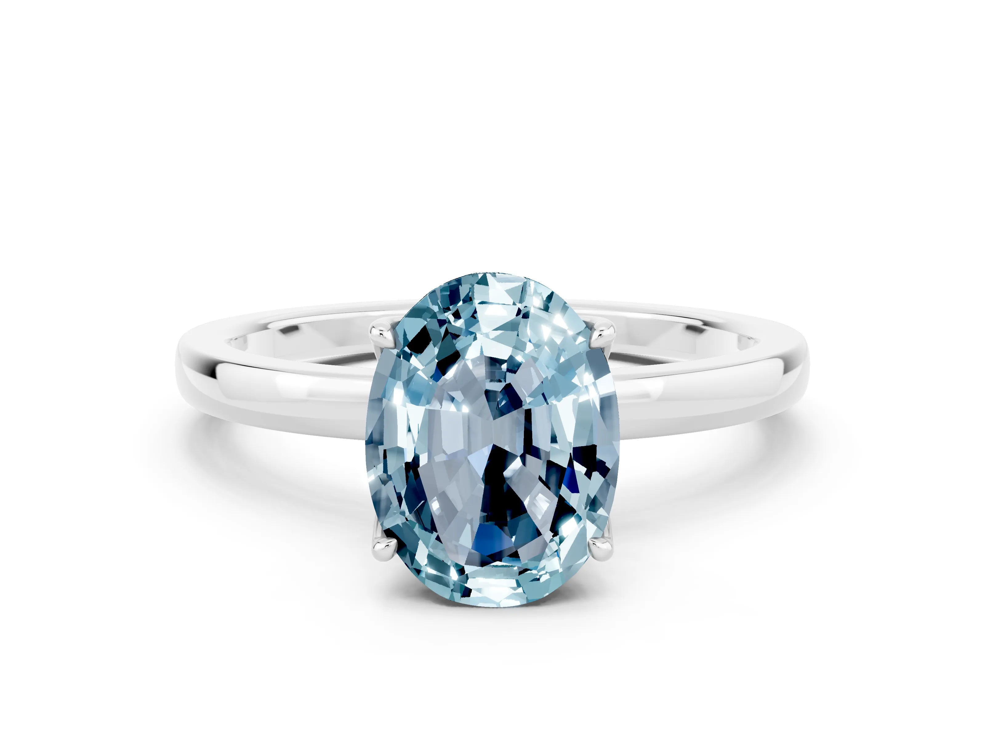 White gold Oval Cut Solitaire Diamond Ring with Thin Band and Four-Prong Setting