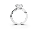 White gold Oval Cut Solitaire Diamond Twist Band with Pavé Setting and Four-Prong Setting_10