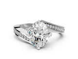 White gold Oval Cut Solitaire Diamond Twist Band with Pavé Setting and Four-Prong Setting_7