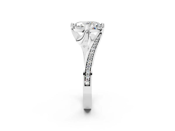 White Gold Oval Bypass Solitaire Engagement Ring Setting with Swirl Pave Band