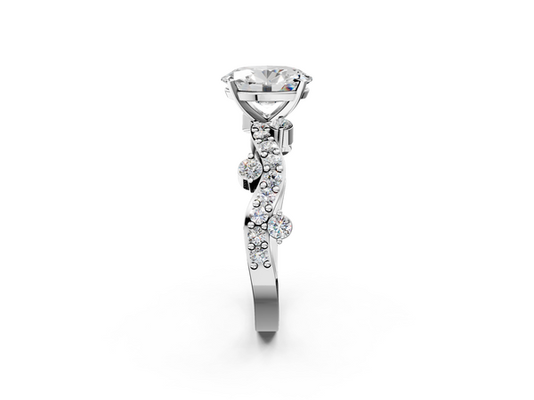 Platinum Oval Solitaire Engagement Ring Setting with Twisted Pave Band and Bar Stations