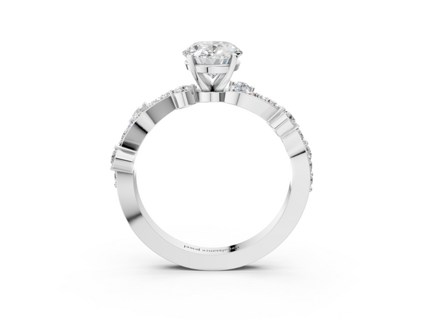 Platinum Oval Solitaire Engagement Ring Setting with Twisted Pave Band and Bar Stations