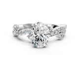 White gold Oval Cut Solitaire Diamond Twisted Band with Pave Setting_106