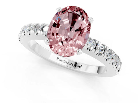 White gold Oval Cut Solitaire Diamond with Pavé Band and Four-Prong Setting_1