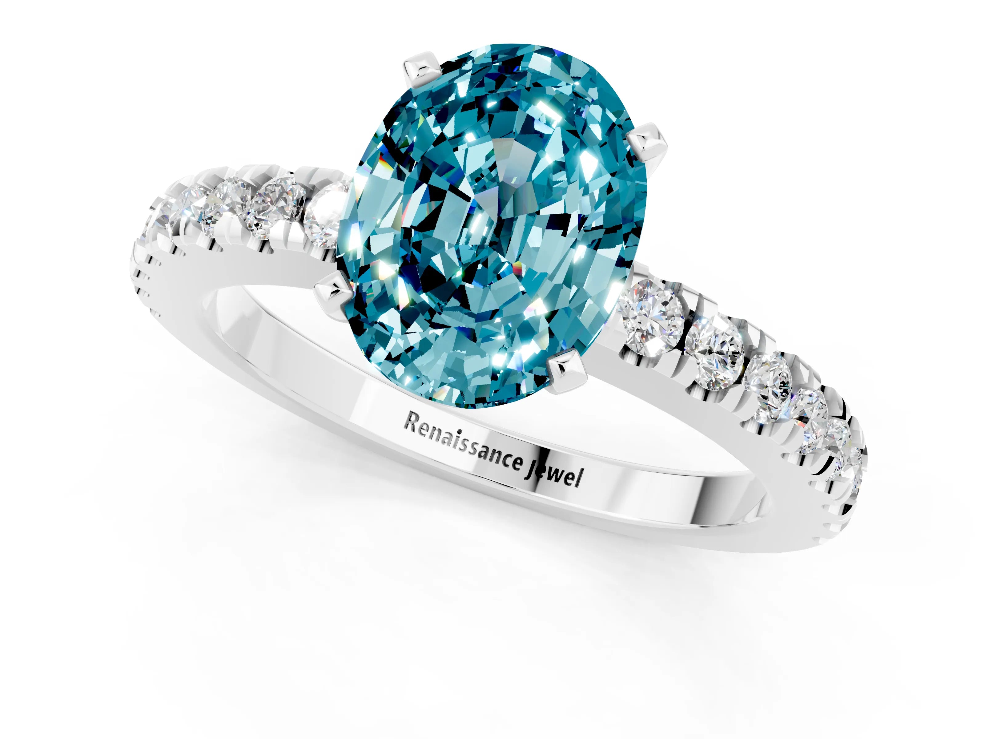 White gold Oval Cut Solitaire Diamond with Pavé Band and Four-Prong Setting_1