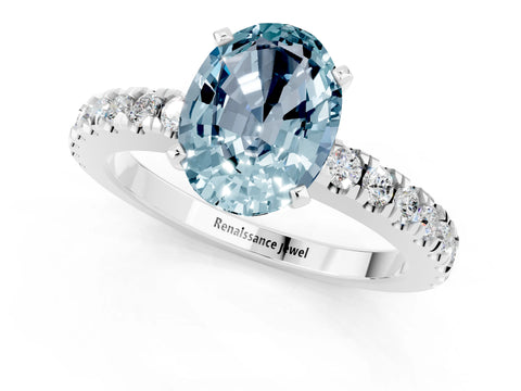 White gold Oval Cut Solitaire Diamond with Pavé Band and Four-Prong Setting_1