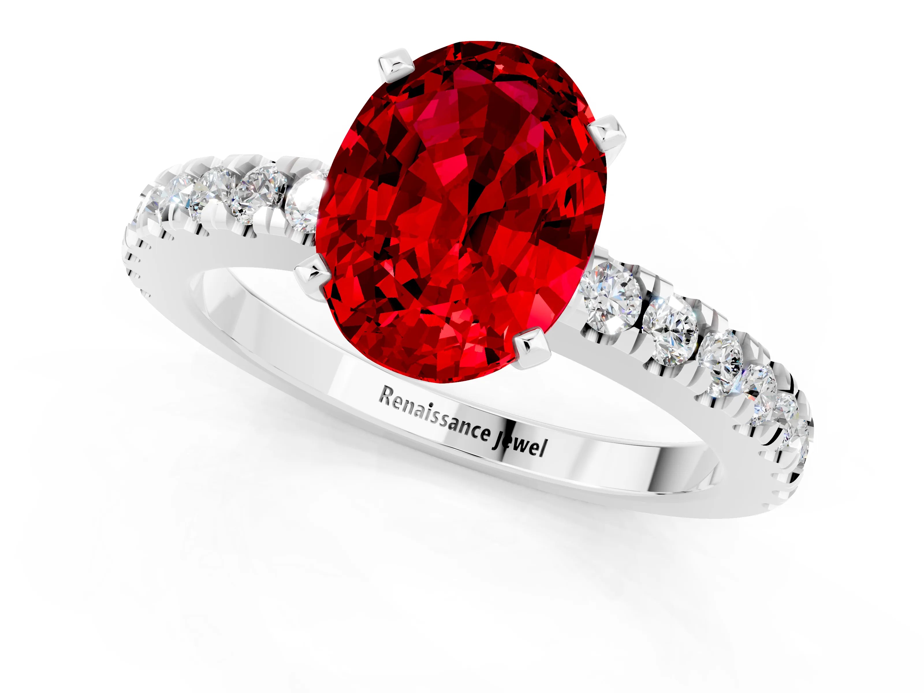 White gold Oval Cut Solitaire Diamond with Pavé Band and Four-Prong Setting_1