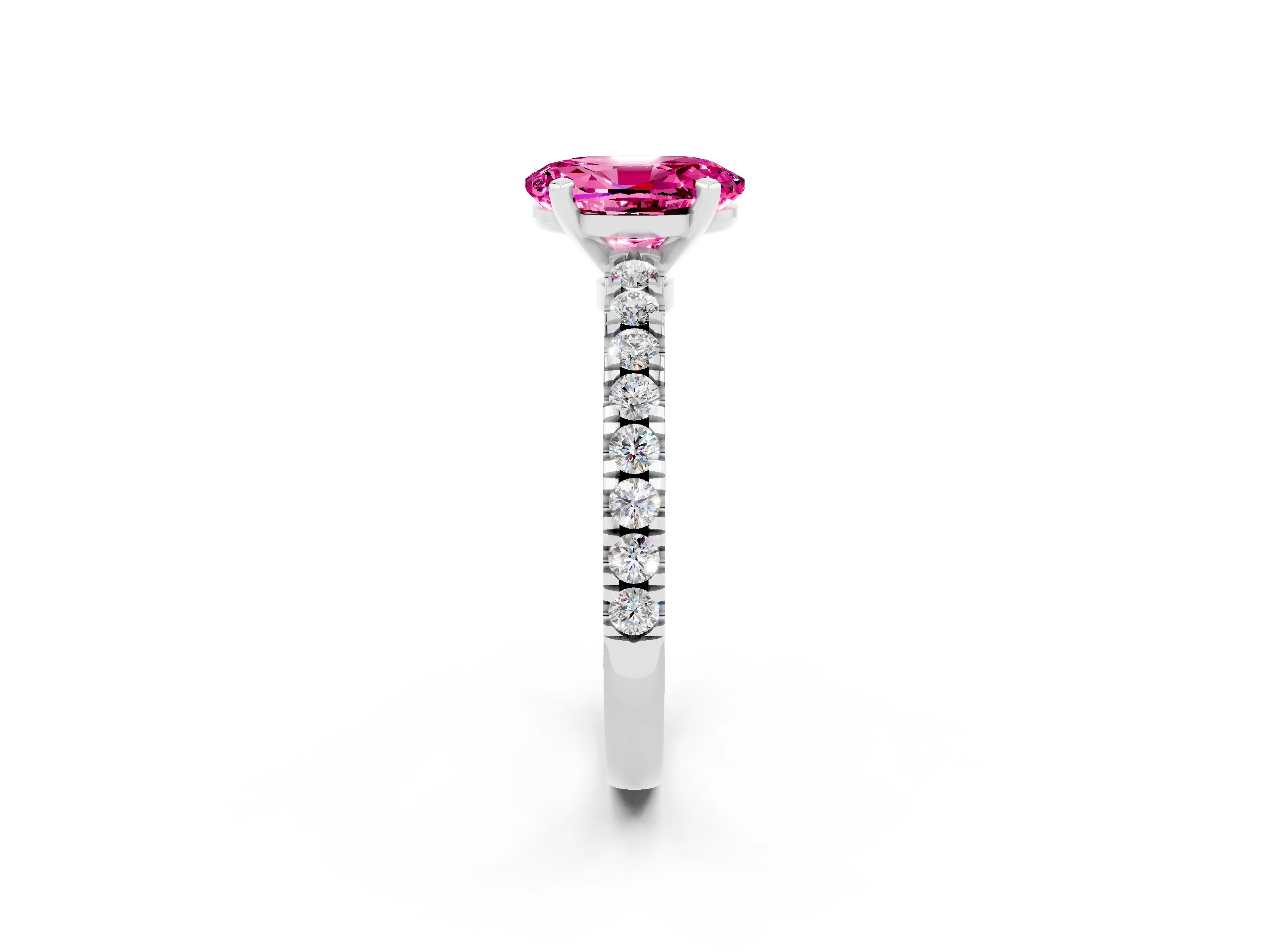 White gold Oval Cut Solitaire Diamond with Pavé Band and Four-Prong Setting_2