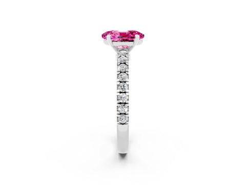 White gold Oval Cut Solitaire Diamond with Pavé Band and Four-Prong Setting_2