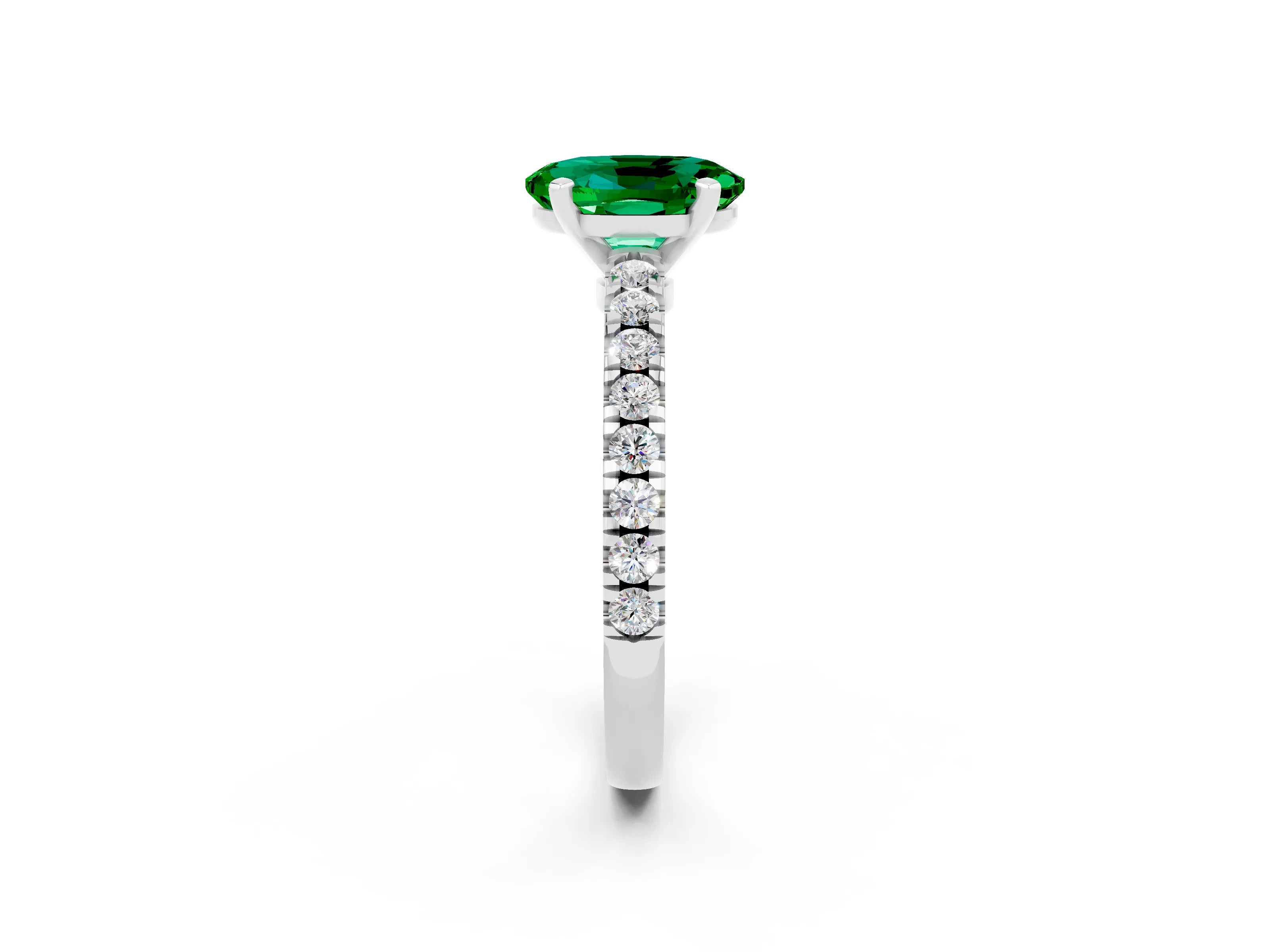 White gold Oval Cut Solitaire Diamond with Pavé Band and Four-Prong Setting_2