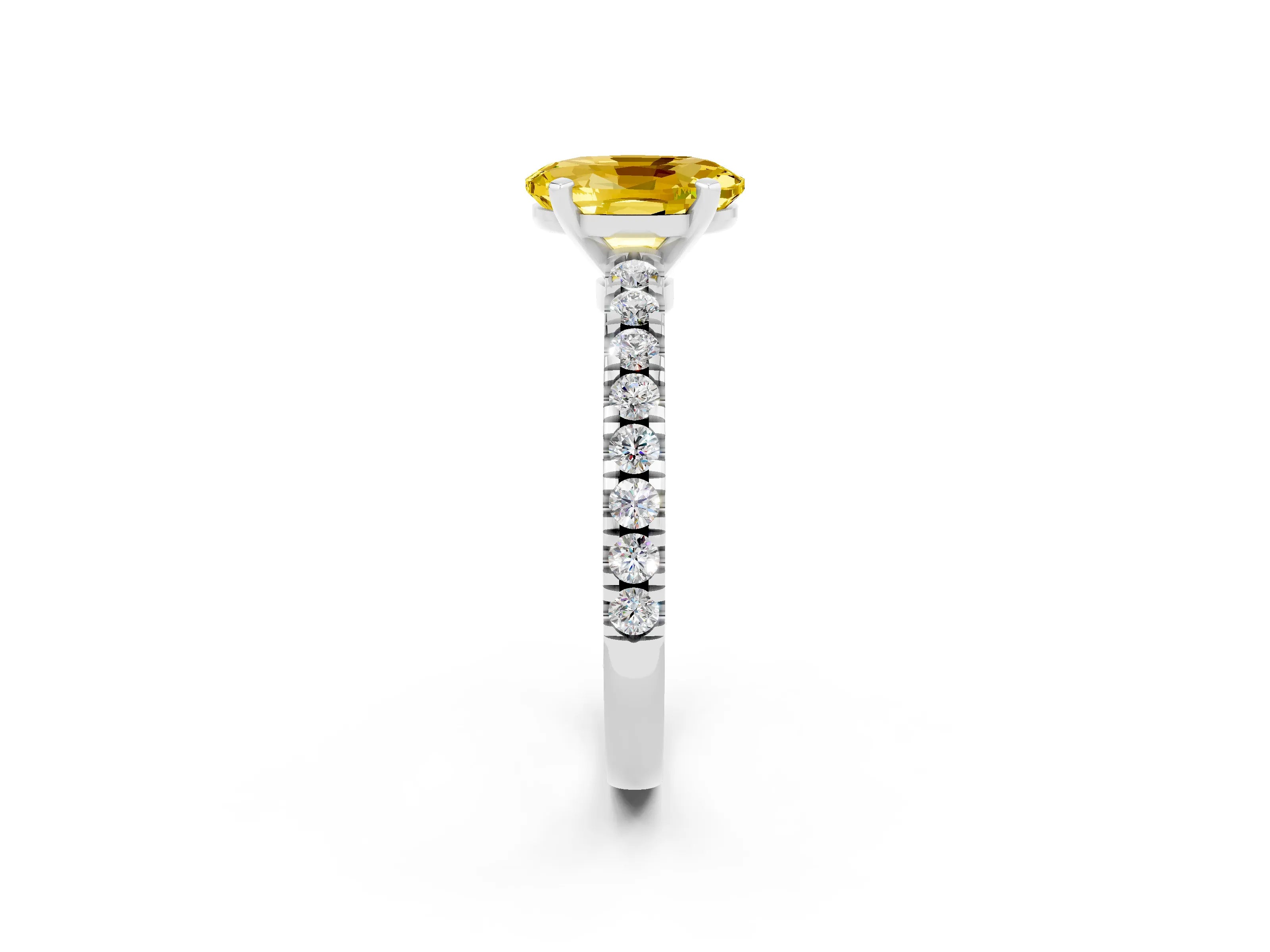 White gold Oval Cut Solitaire Diamond with Pavé Band and Four-Prong Setting_2