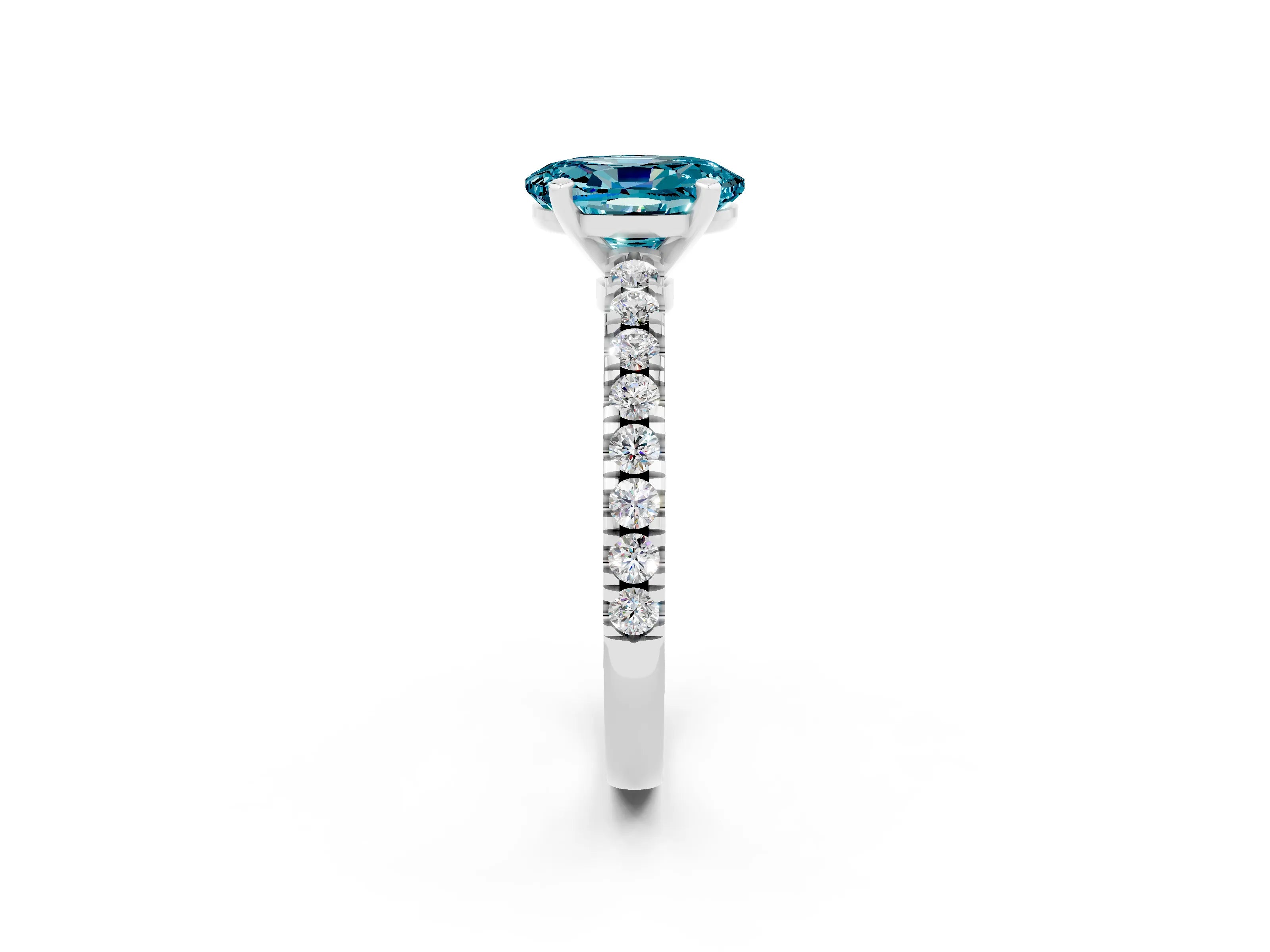White gold Oval Cut Solitaire Diamond with Pavé Band and Four-Prong Setting_2