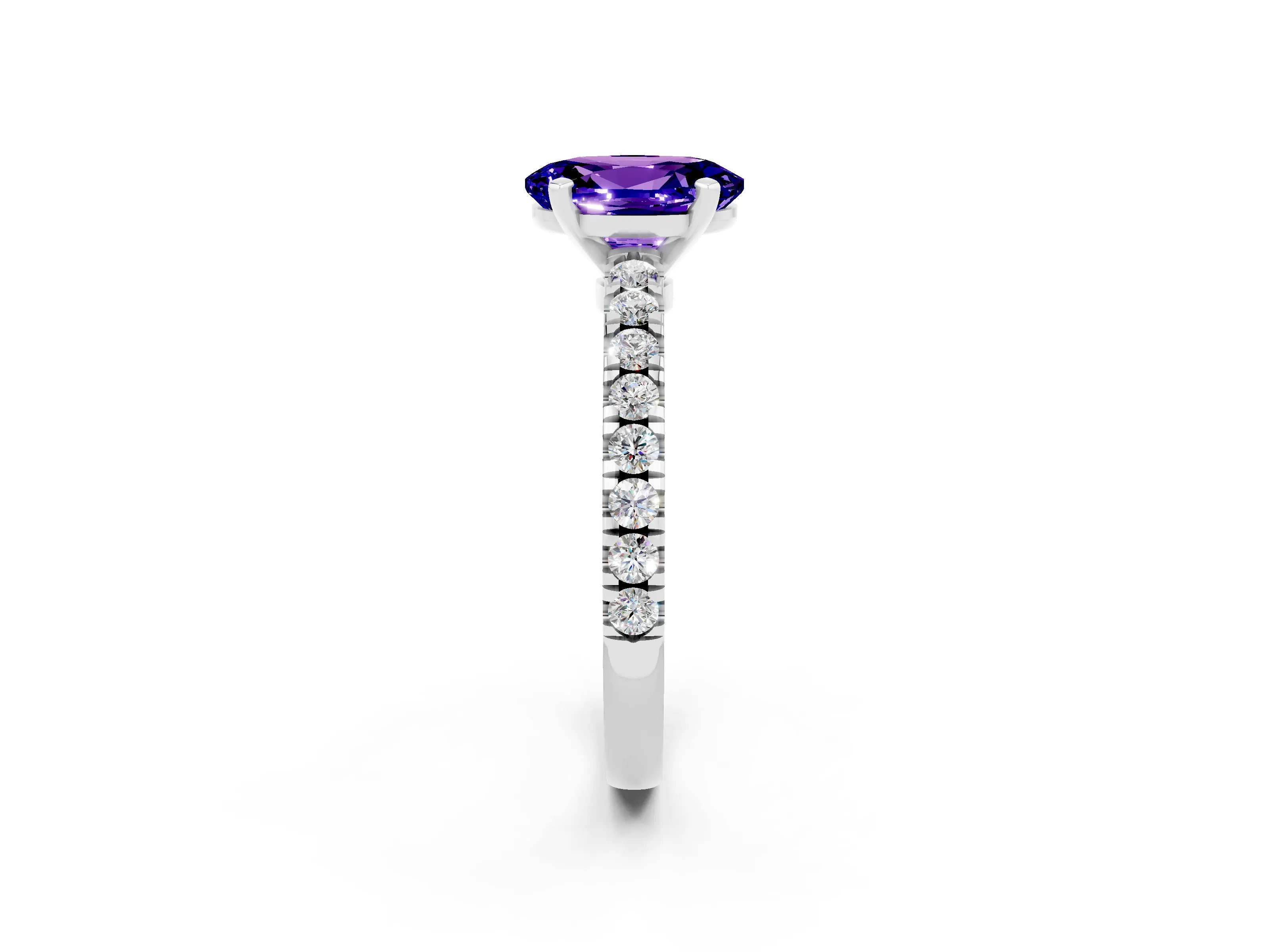 White gold Oval Cut Solitaire Diamond with Pavé Band and Four-Prong Setting_2