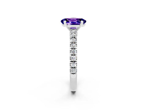 White gold Oval Cut Solitaire Diamond with Pavé Band and Four-Prong Setting_2