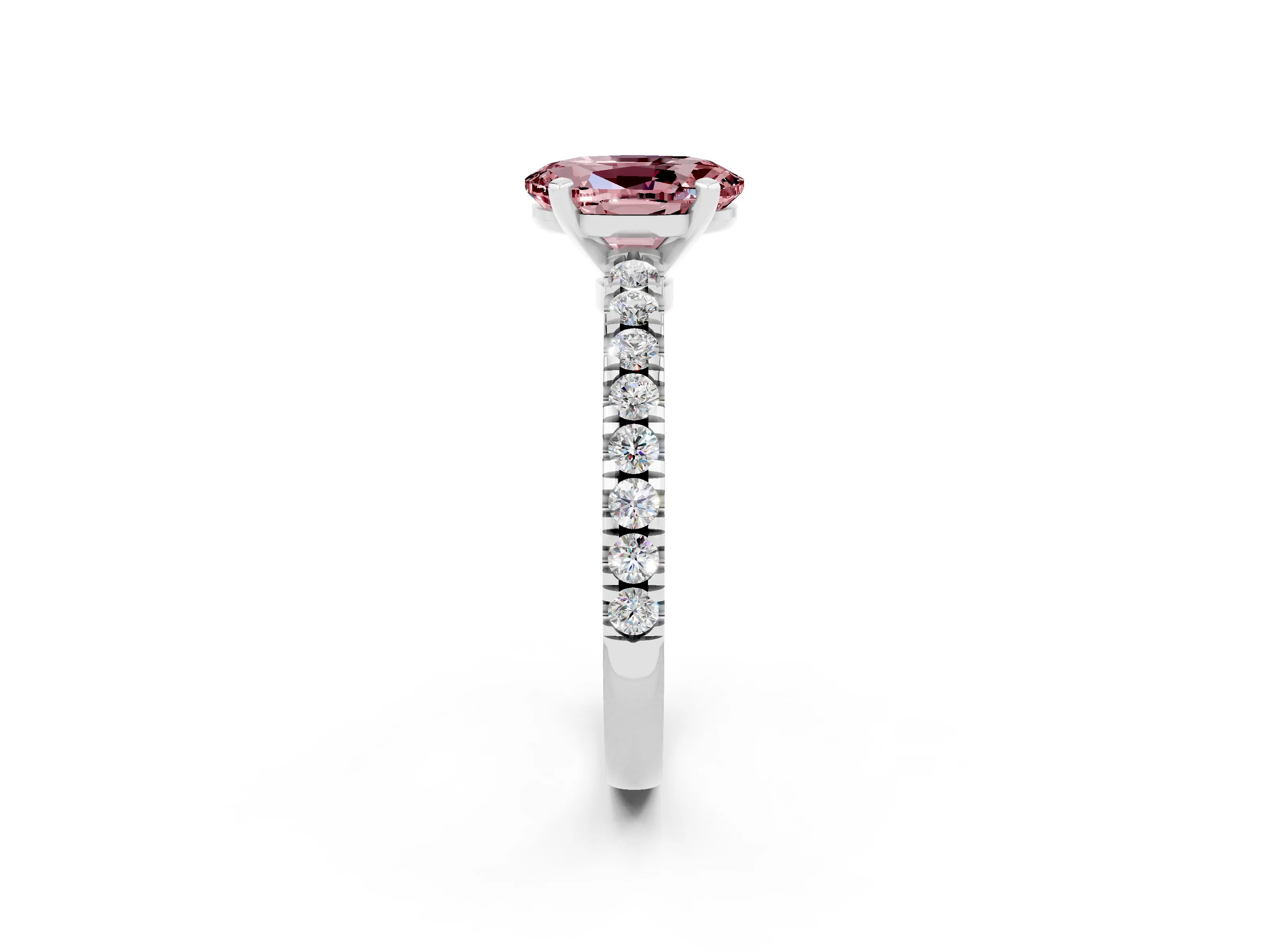 White gold Oval Cut Solitaire Diamond with Pavé Band and Four-Prong Setting_2