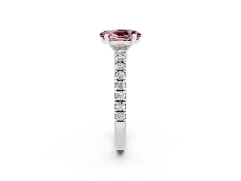 White gold Oval Cut Solitaire Diamond with Pavé Band and Four-Prong Setting_2