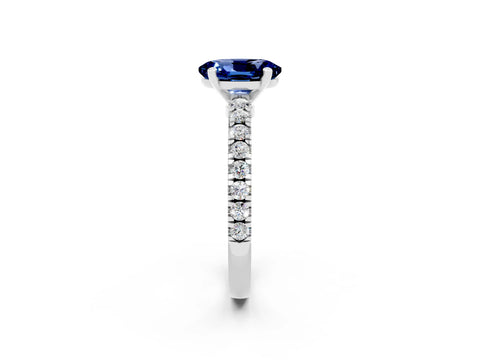 White gold Oval Cut Solitaire Diamond with Pavé Band and Four-Prong Setting_2