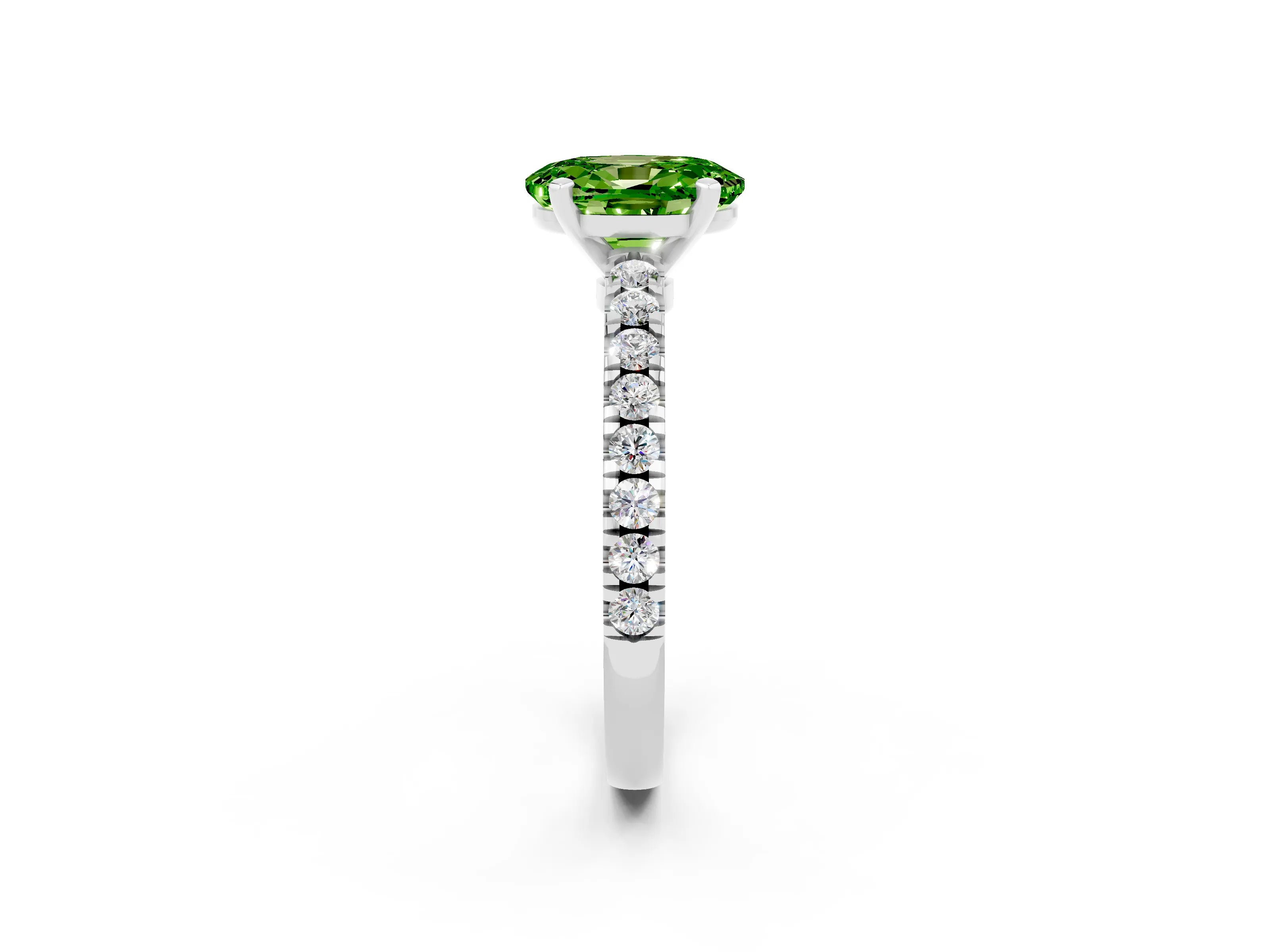 White gold Oval Cut Solitaire Diamond with Pavé Band and Four-Prong Setting_2