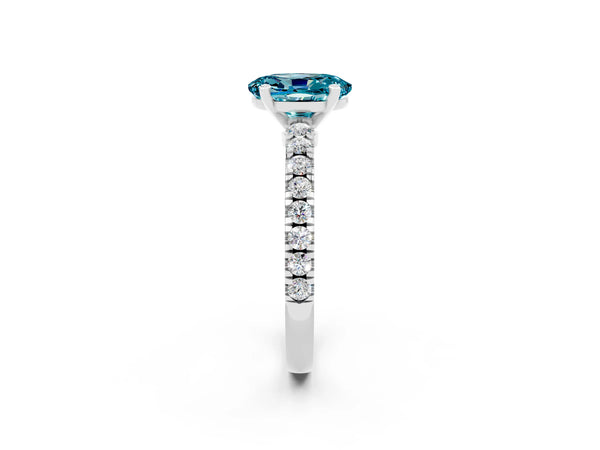 Platinum Oval Cut Solitaire Diamond with Pavé Band and Four-Prong Setting