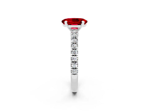 White gold Oval Cut Solitaire Diamond with Pavé Band and Four-Prong Setting_2