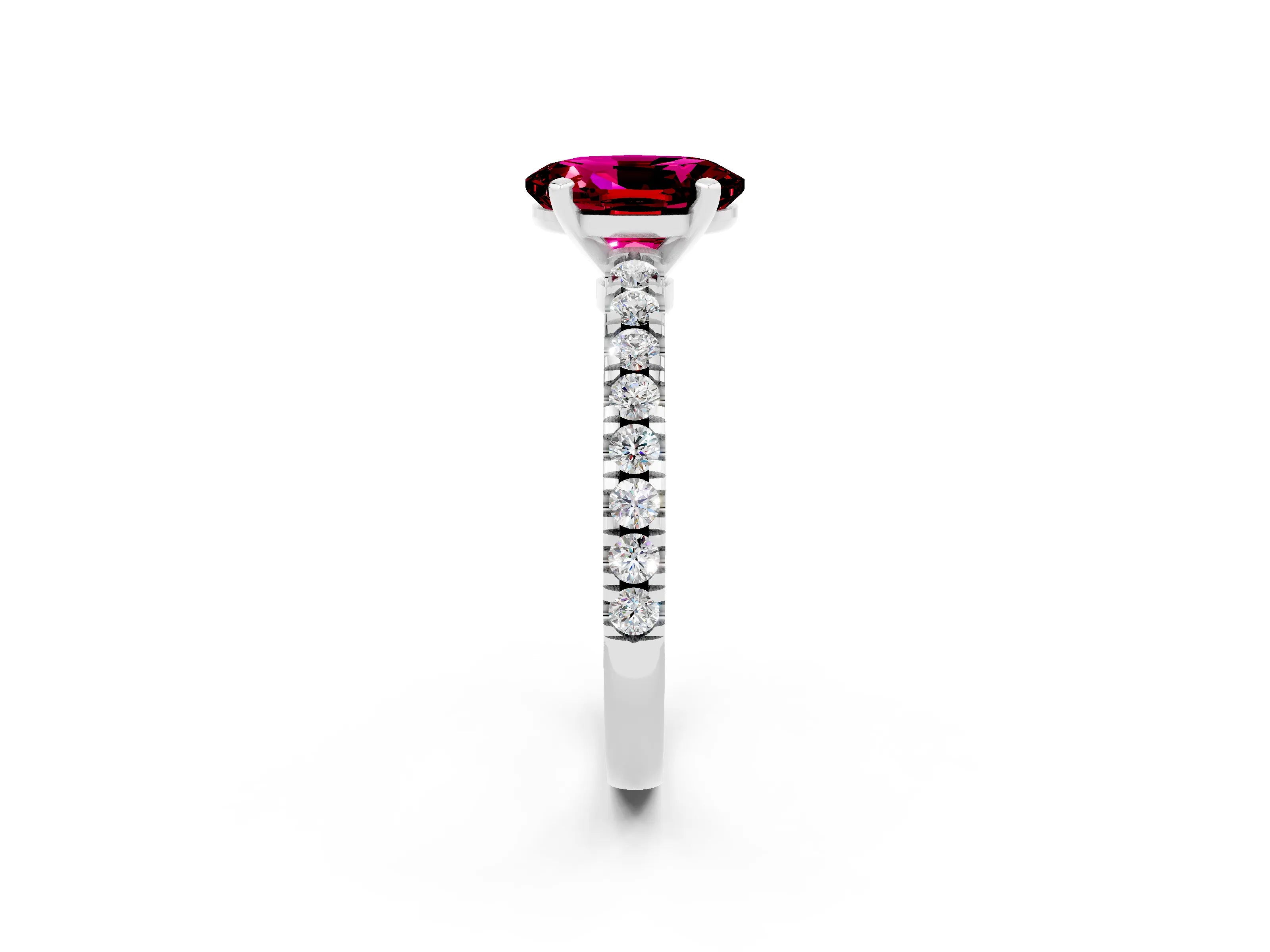 White gold Oval Cut Solitaire Diamond with Pavé Band and Four-Prong Setting_2